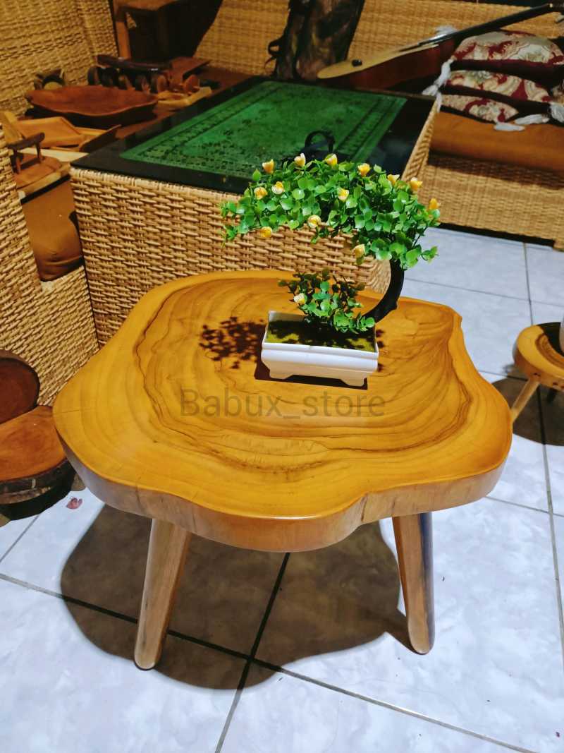 meja kayu jati diameter 45-48x50cm