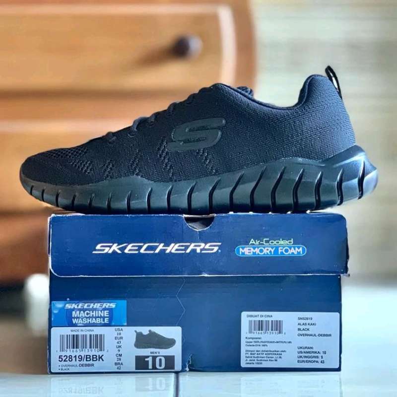 Jual SEPATU PRIA Skechers Men Air Cooled Memory Foam ALL BLACK
