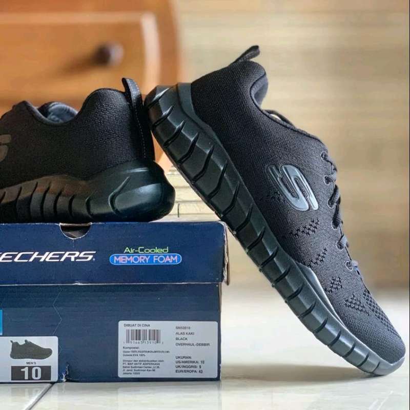 Jual SEPATU PRIA Skechers Men Air Cooled Memory Foam ALL BLACK