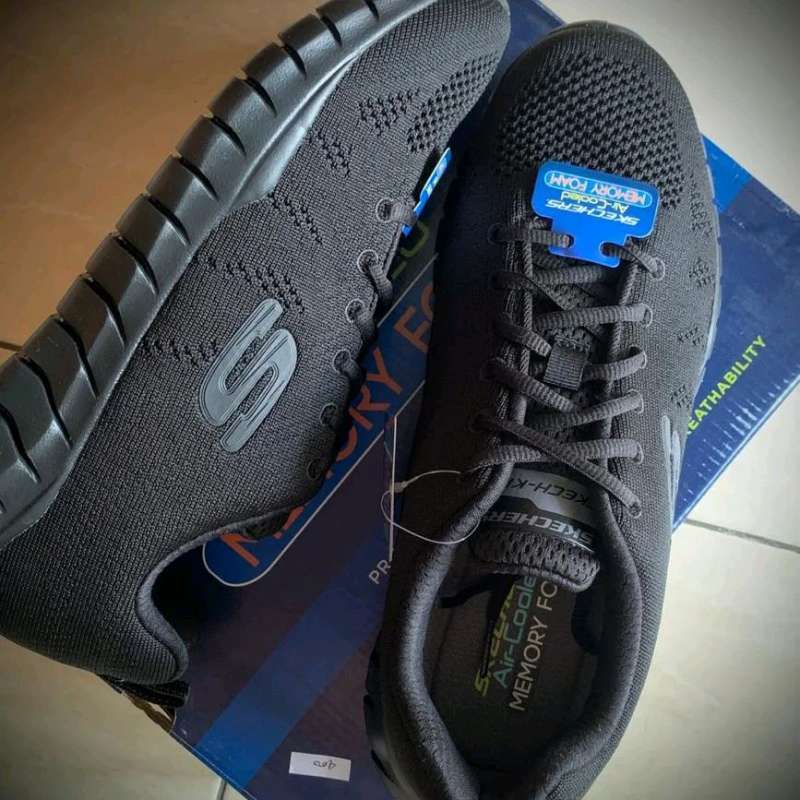 Jual SEPATU PRIA Skechers Men Air Cooled Memory Foam ALL BLACK