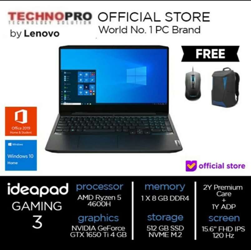Jual IDEAPAD GAMING 3 15ARH05 RYZEN 5 4600H 8GB 512 SSD GYX 1650
