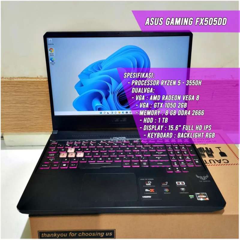 Laptop Asus Gaming FX505DD Ryzen 3550H Ram 8Gb DDR4 HDD 1Tb DualVGA