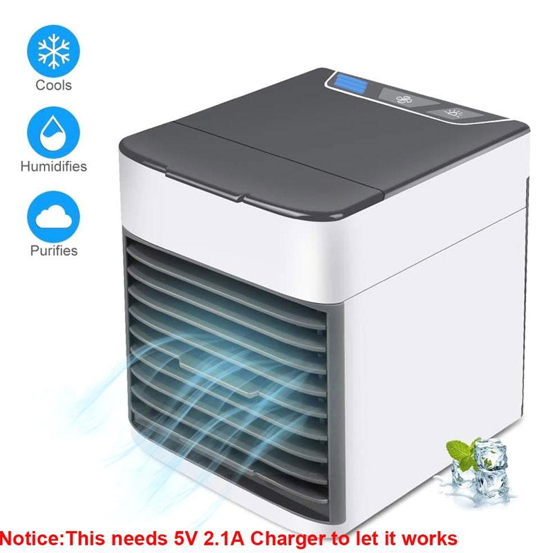 Air Cooler Personal Space Air Conditioner Fan USB Portable Mini Desktop Air Cooler Cooling Fan//Humidifier//Purifier with Adjustable Speed 7 Colors LED Lights