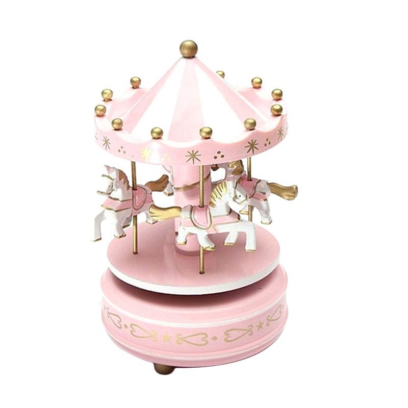 Jual H Ikea Creative Wooden Carousel Music Box Lovely Rotating 4 Horse Decorative Toy For Birthday Anniversary Gift Pink Online September 2020 Blibli Com