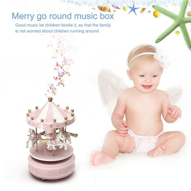 Jual H Ikea Creative Wooden Carousel Music Box Lovely Rotating 4 Horse Decorative Toy For Birthday Anniversary Gift Pink Online September 2020 Blibli Com