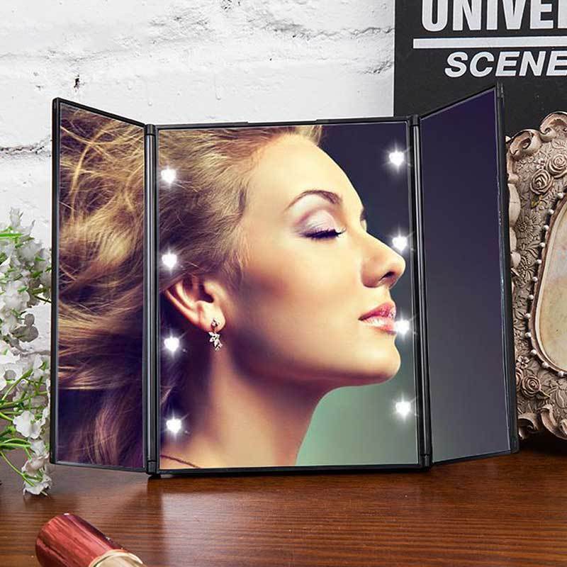 Jual Eds Portable Makeup Mirror With Lights 8 Led Trifold Stand Vanity Mirror Black Online November 2020 Blibli Com