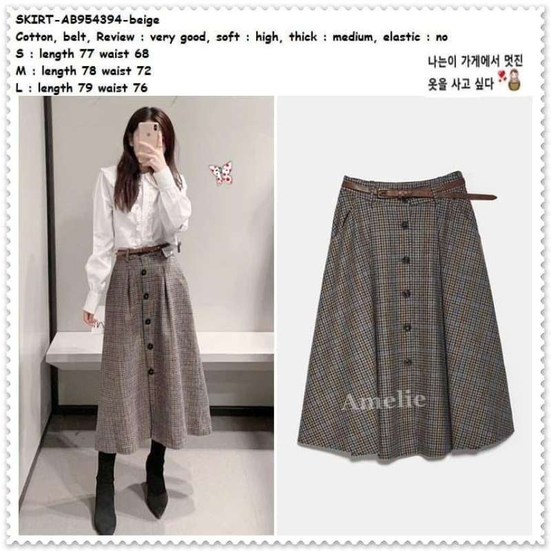 Jual Ab954394 Rok Midi Katun Panjang Midi Skirt Kotak Wanita Korea