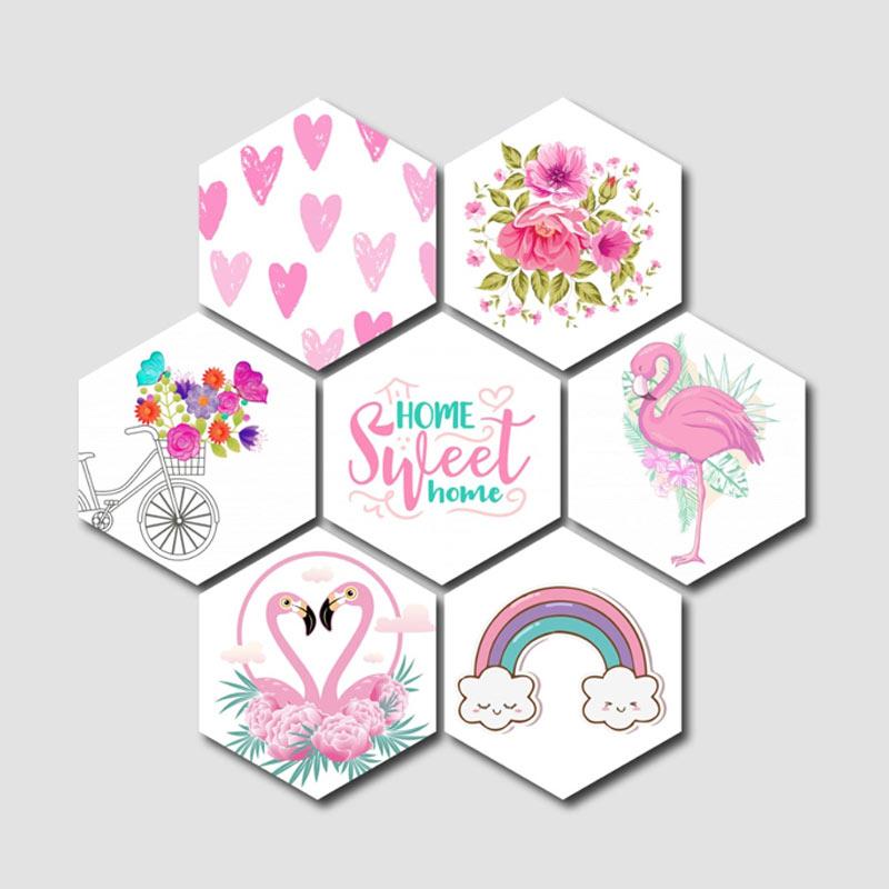 prima shabby craft 7in1 wooden walldecor hexagon home sweet home dekorasi dinding pink
