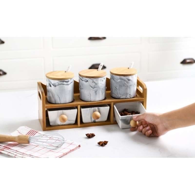 Jual Teio Spice Jar Marble Spice Rack Pcs Set Tempat Bumbu