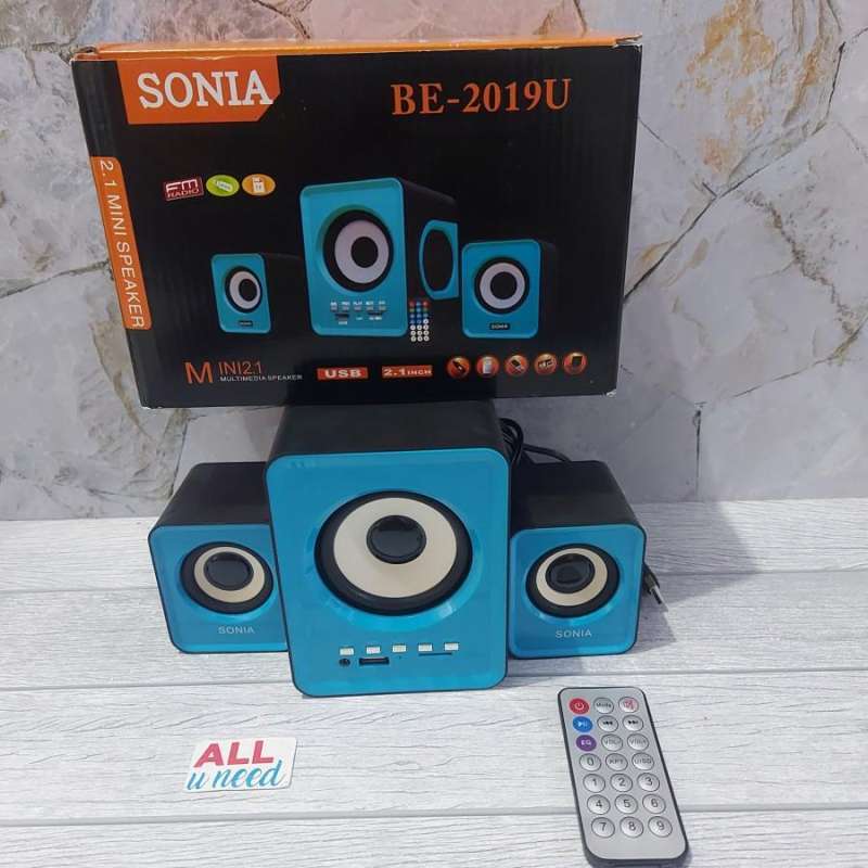 Sonia Speaker Bluetooth Komputer 2.1 Ch dengan Desain Futuristik, Ekstra Power Sound, dan Konektivitas USB untuk Pengguna Modern di Rumah atau Kantor