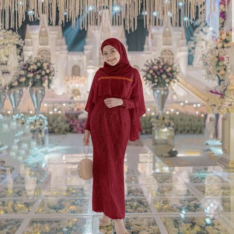 Jual long dress brukat muslim gaun pesta Maxi corvina Brukat di