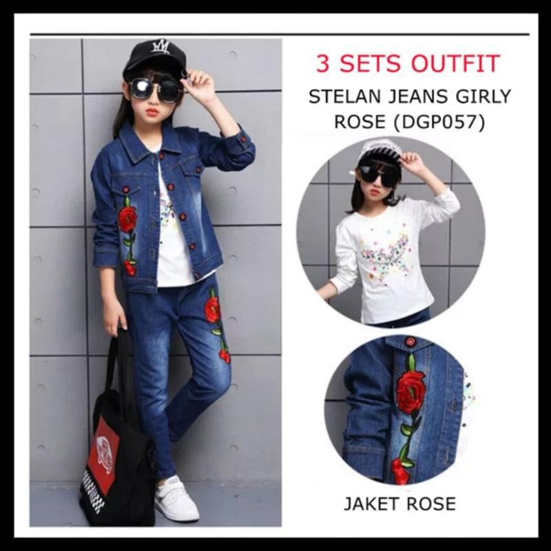 Jual Oem Zh Dgp058 Red Roses Jacket Jeans Pant Setelan Anak