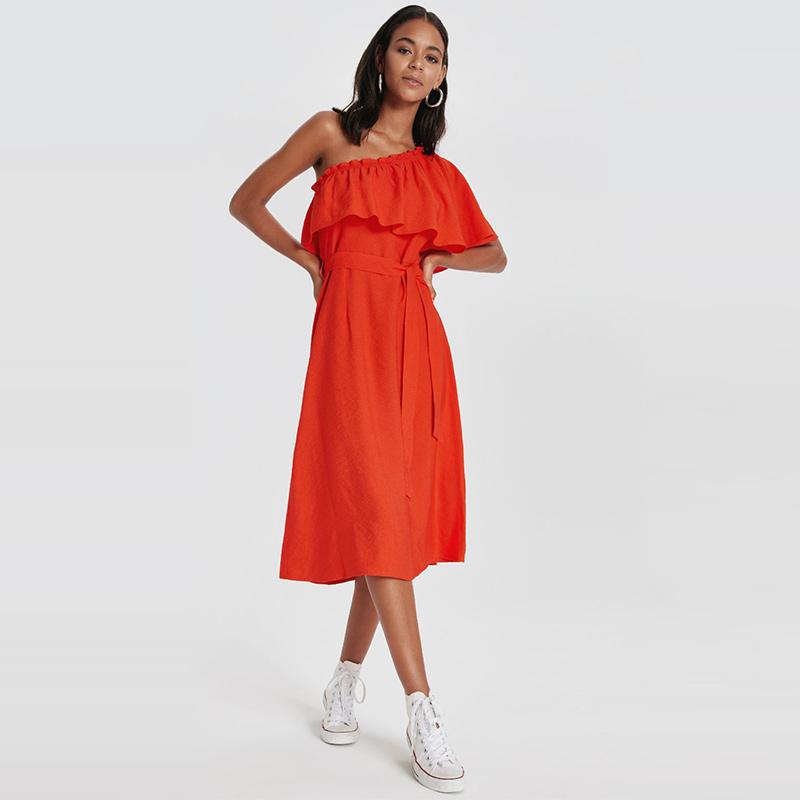 Jual Lc Waikiki One Shoulder Ruffle Detailed Viscose Dress Orange 9ss005z8 Online Oktober 2020 Blibli Com
