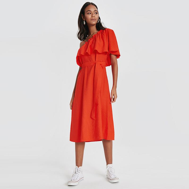 Jual Lc Waikiki One Shoulder Ruffle Detailed Viscose Dress Orange 9ss005z8 Online Oktober 2020 Blibli Com