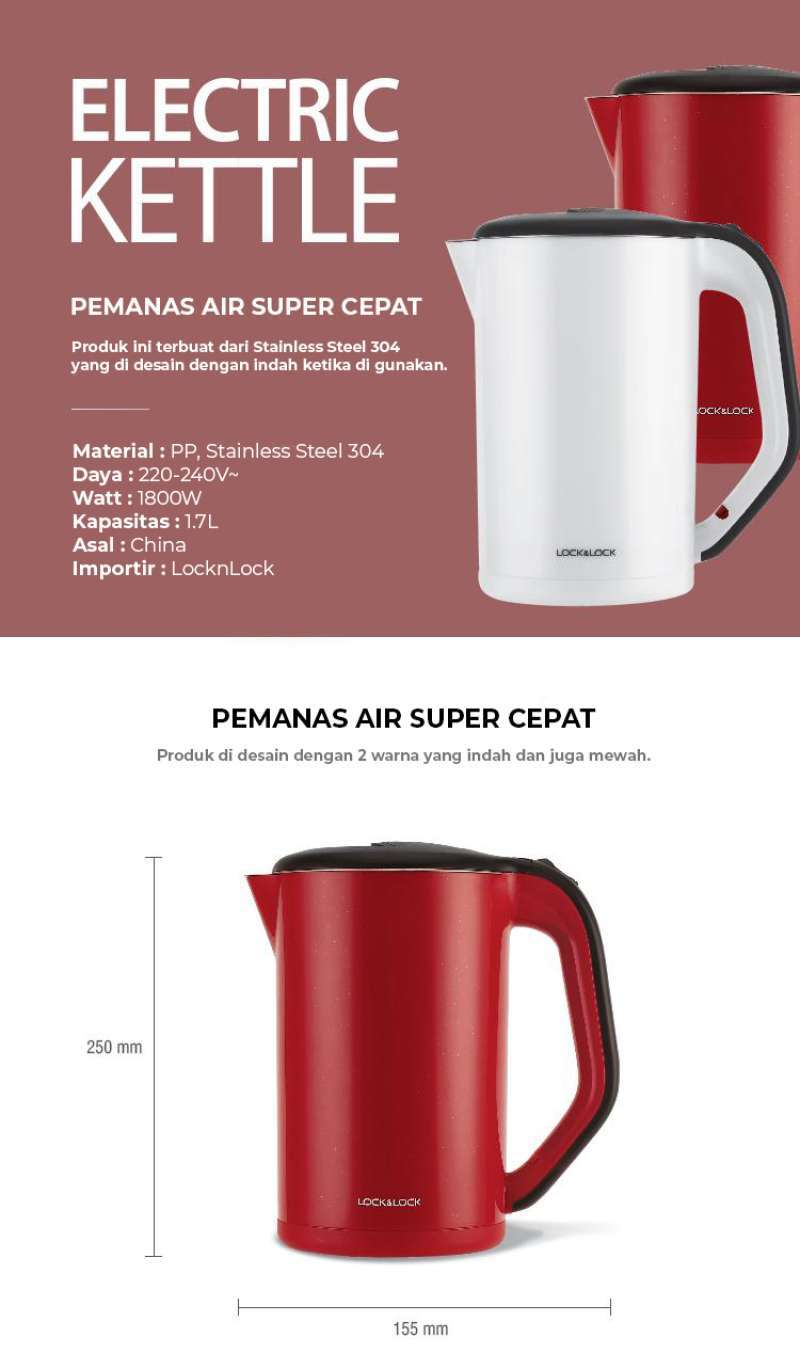Jual Lock Lock Electric Kettle Red 1 7l Online Desember 2020 Blibli