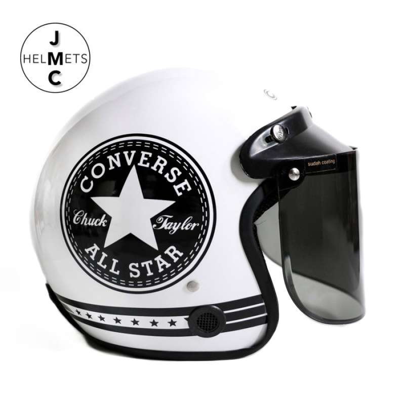 Promo Helm Bogo Retro Kaca Datar Motif Converse Hitam Putih SNI