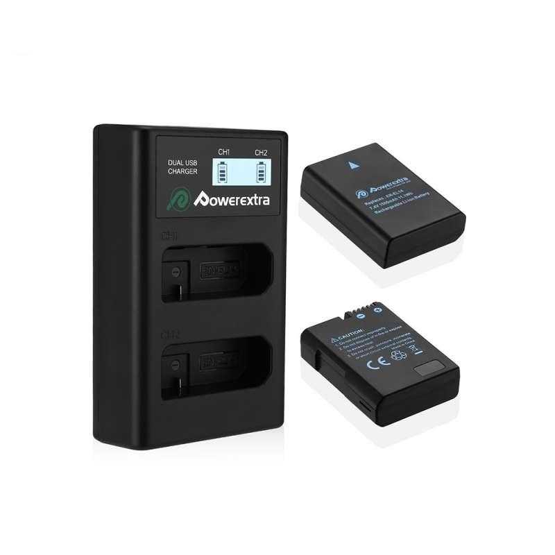 Powerextra Indonesia Nikon EN-EL14 A Battery [2 pcs] Dual Charger for  D3300 D5100 D5300