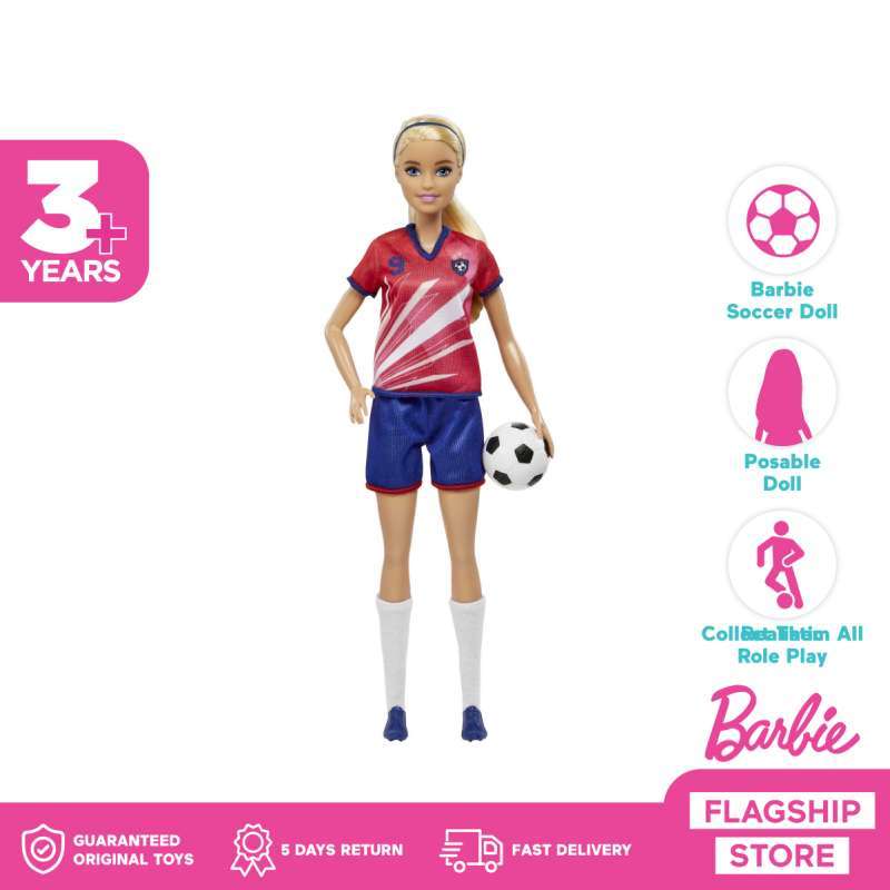 Jual Barbie Soccer Doll Blonde Mainan Boneka Anak Perempuan di