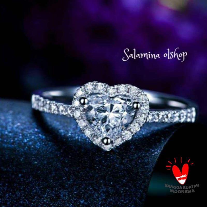 Salamina Jewellery Lapis Emas Putih Berlian Cincin Perak Single Wanita