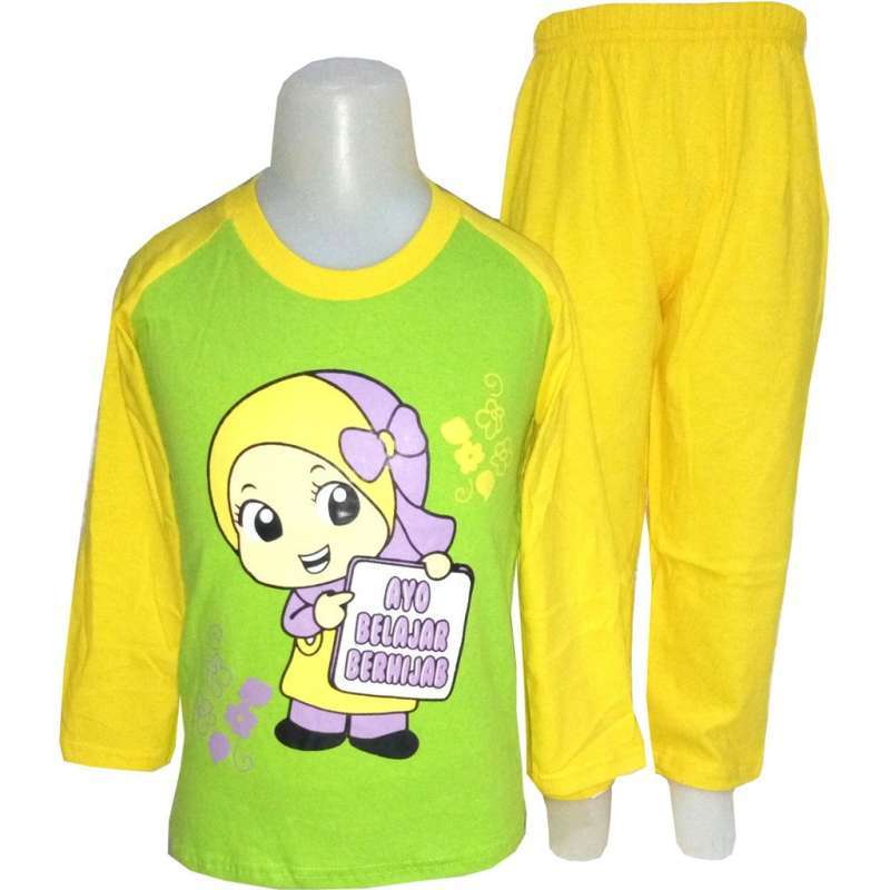 kids fashion store kids fashion setelan kaos anak muslimah lengan panjang kuning motif ayo belajar berhijab full01 e79m36jm