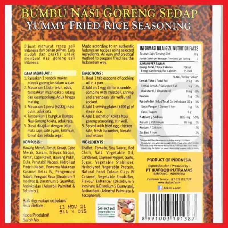Jual Kokita Yummy Fried Rice Bumbu Masak [60 g] di Seller ...