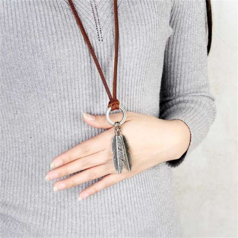 Jual Punk Brown Leather Chain Necklace 