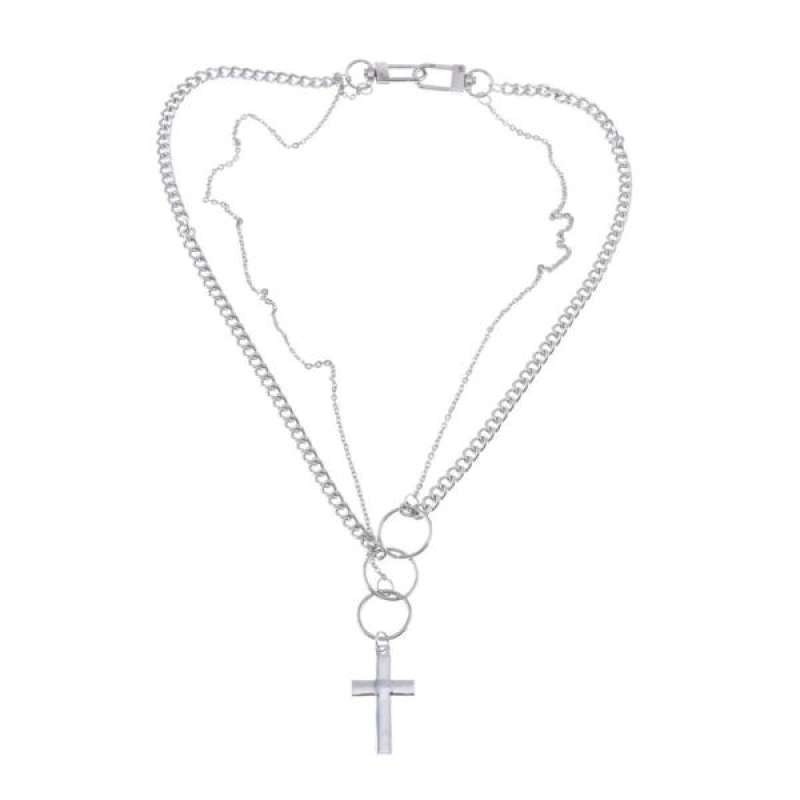 Jual Unisex Punk Choker Silver Cross 