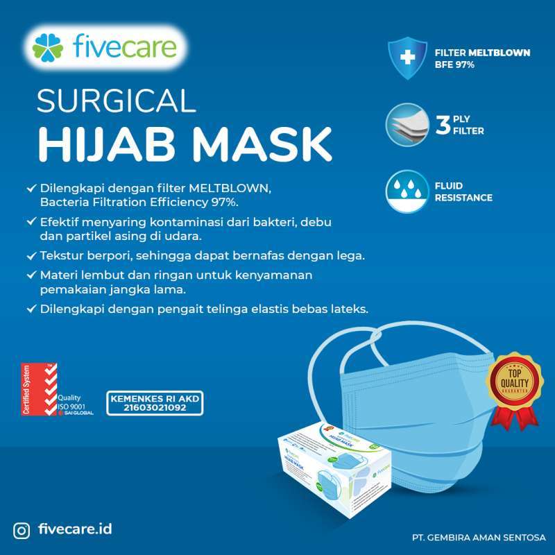 Jual Masker Medis Fivecare Surgical Hijab Mask 3ply 3 Lapis Filter Online Februari 2021 Blibli Pt surya megatama persada 147. masker medis fivecare surgical hijab mask 3ply 3 lapis filter