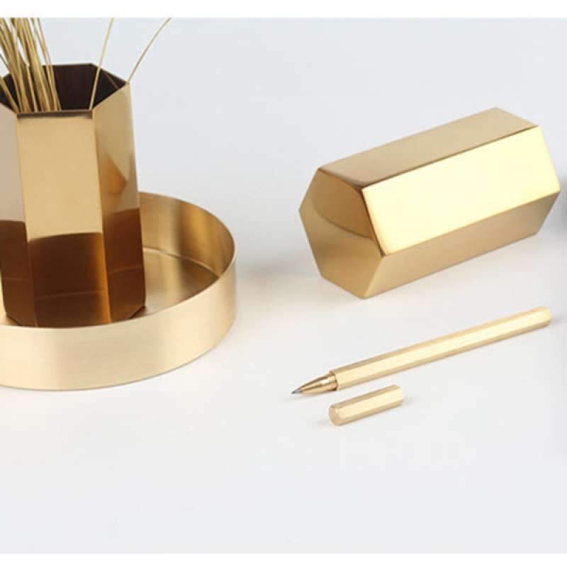 modern gold hexagonal metal pencil holder pen pot desk table organizer