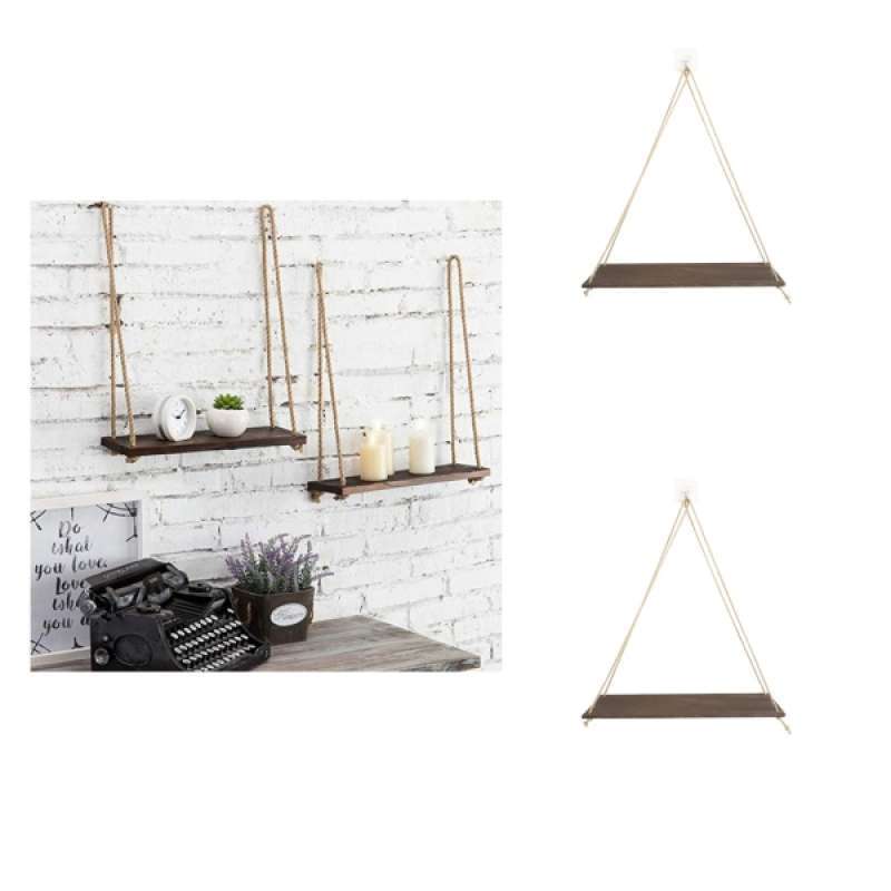 >Jual 2pcs Wall Mounted Shelves Hanging Rack With Rope For Kitchen Bedroom Online Januari 2021 Blibli