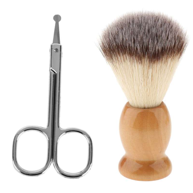 Promo Wood Shaving Brush + Round Tip Nose Hair Remover Scissor Trimmer Set  for Men - - Diskon 33% di Seller Homyl - China | Blibli