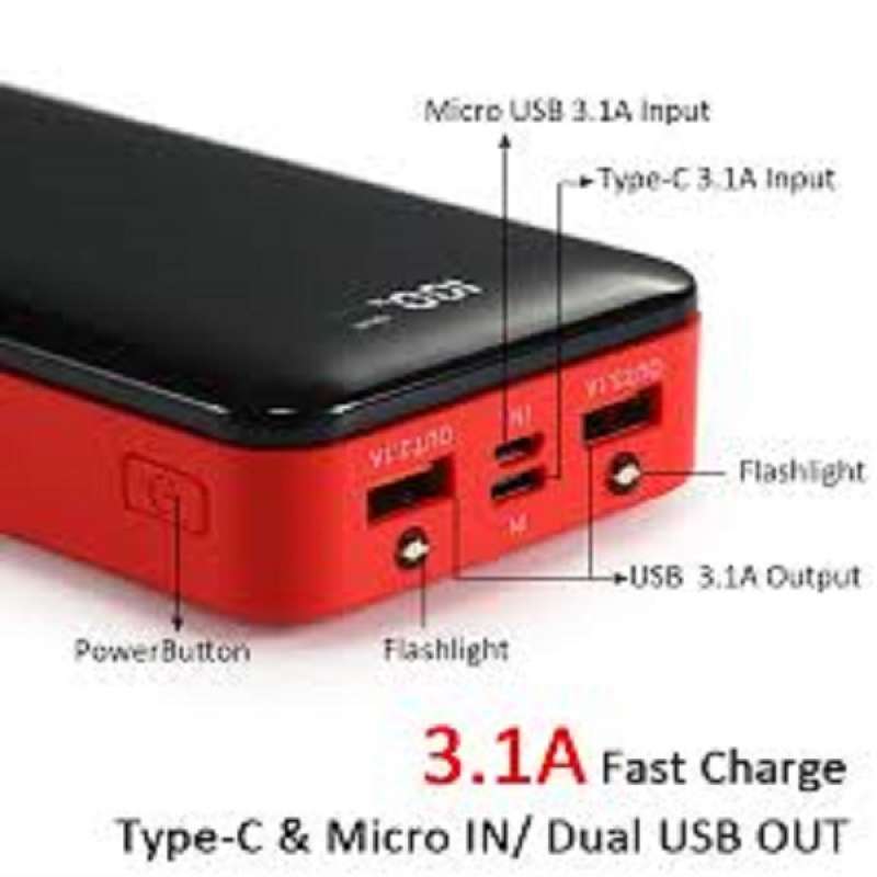 Powerbank GROTIC GYF20 20000mAh Fast Charging 3.1A Dual USB Power Bank -  Merah