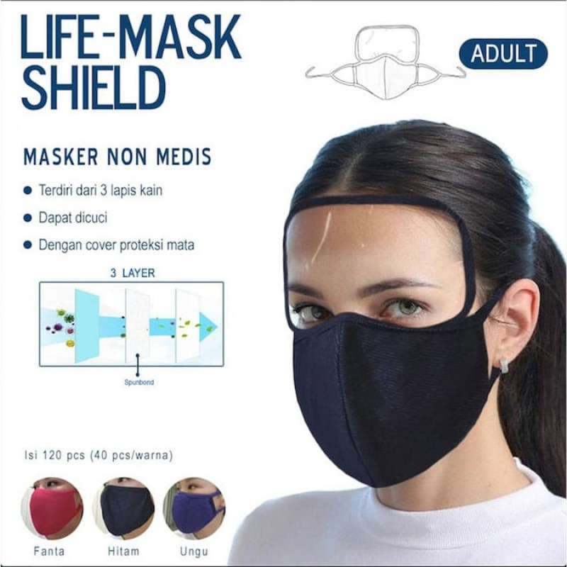 Jual Life Mask Shield Masker Kain 3 Ply Wajah Face Shield Anti Bakteri Online Desember 2020 Blibli