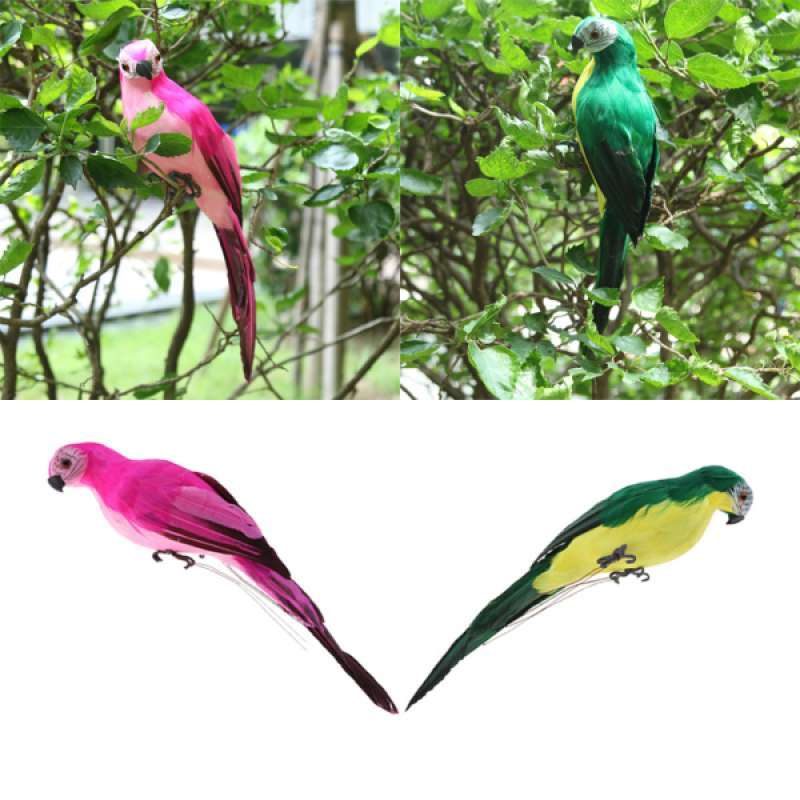 2x Vivid Macaw Parrot Ornament Bird Outdoor Imitation Animal Rose Red Yellow 