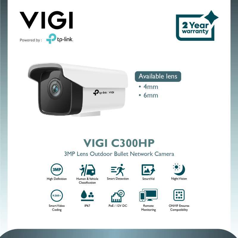 VIGI C300HP 3MP 4mm/6mm Lens Outdoor Bullet Network Camera
