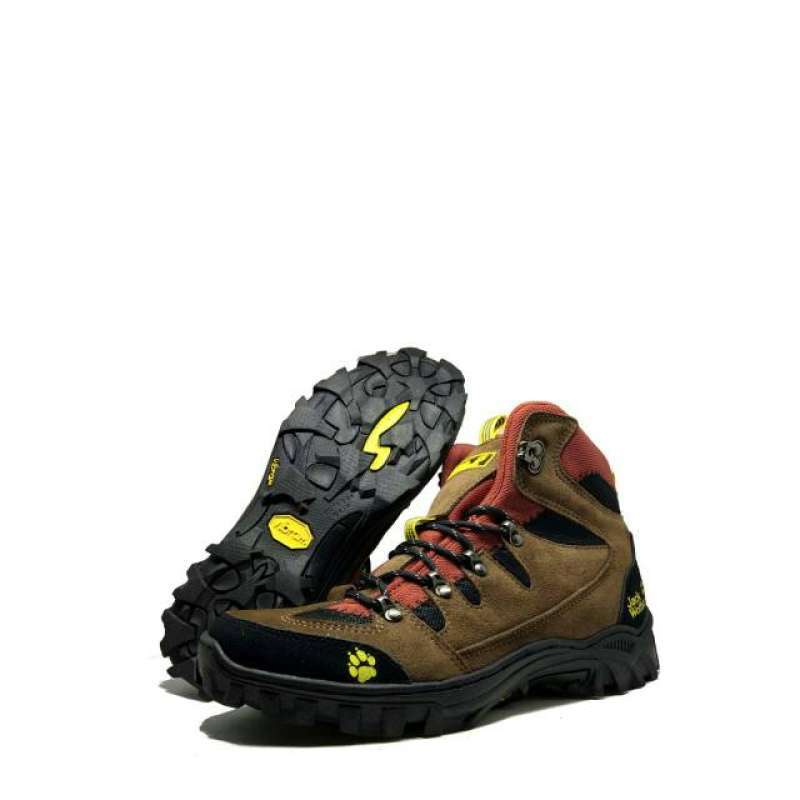 sepatu gunung hiking pria jack wolfskin boot olahraga outdoor trekking waterproof brown