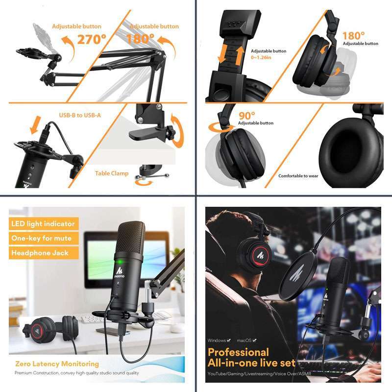 usb microphone with studio headphone set