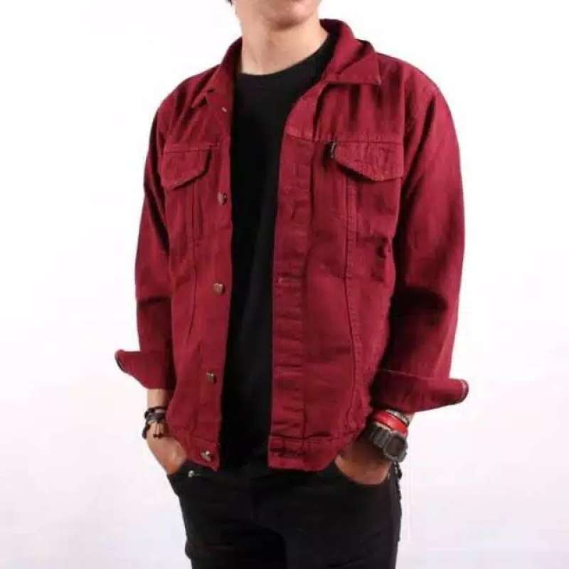 Jaket denim new arrivals maroon