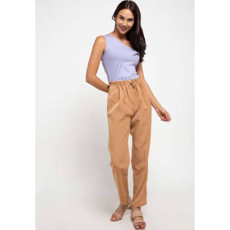 Wanita - Oversized Crepe Pants - Brown 