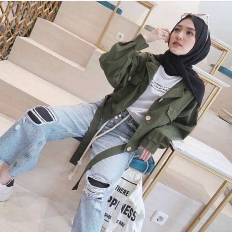 Jaket outlet crop army