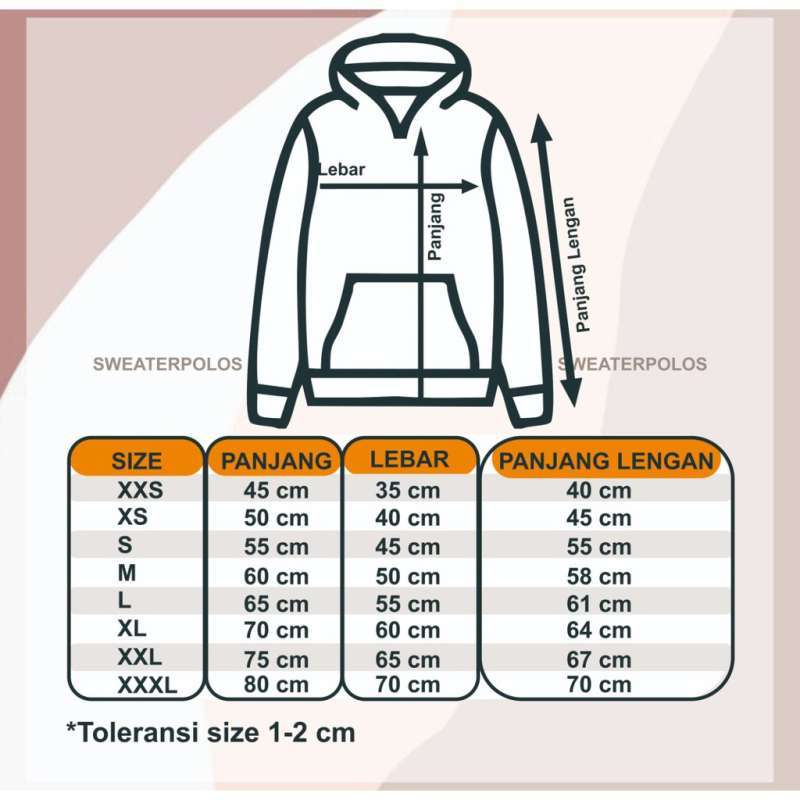Size chart jaket hoodie new arrivals