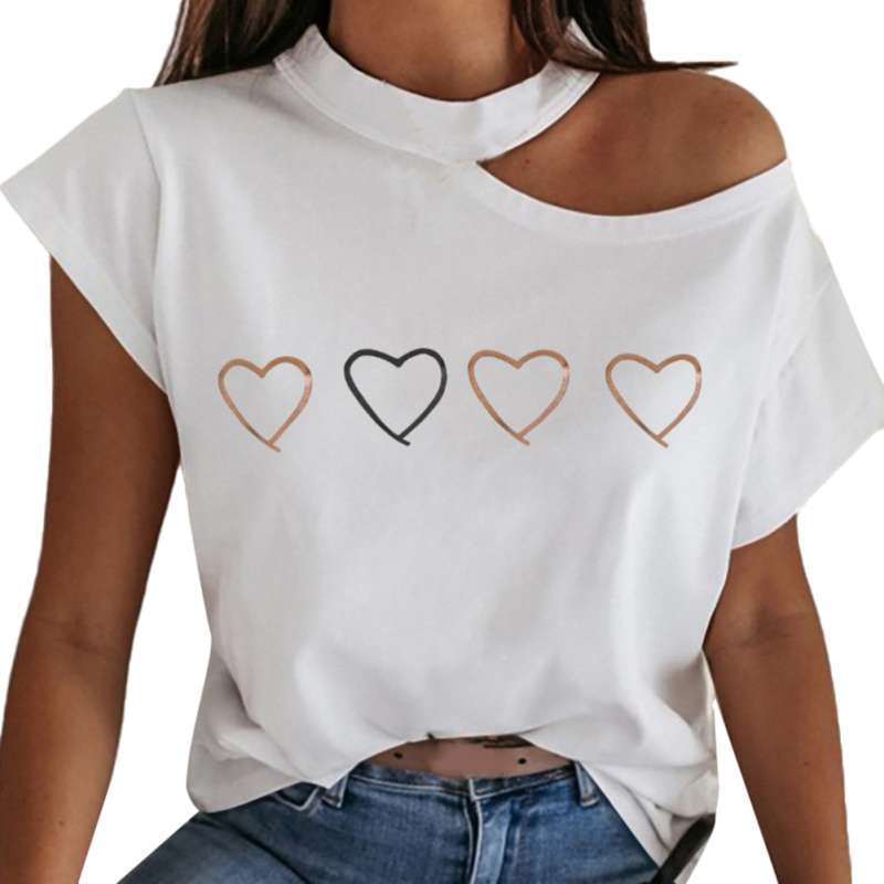 Heart Print Loose T-shirt Blouse 