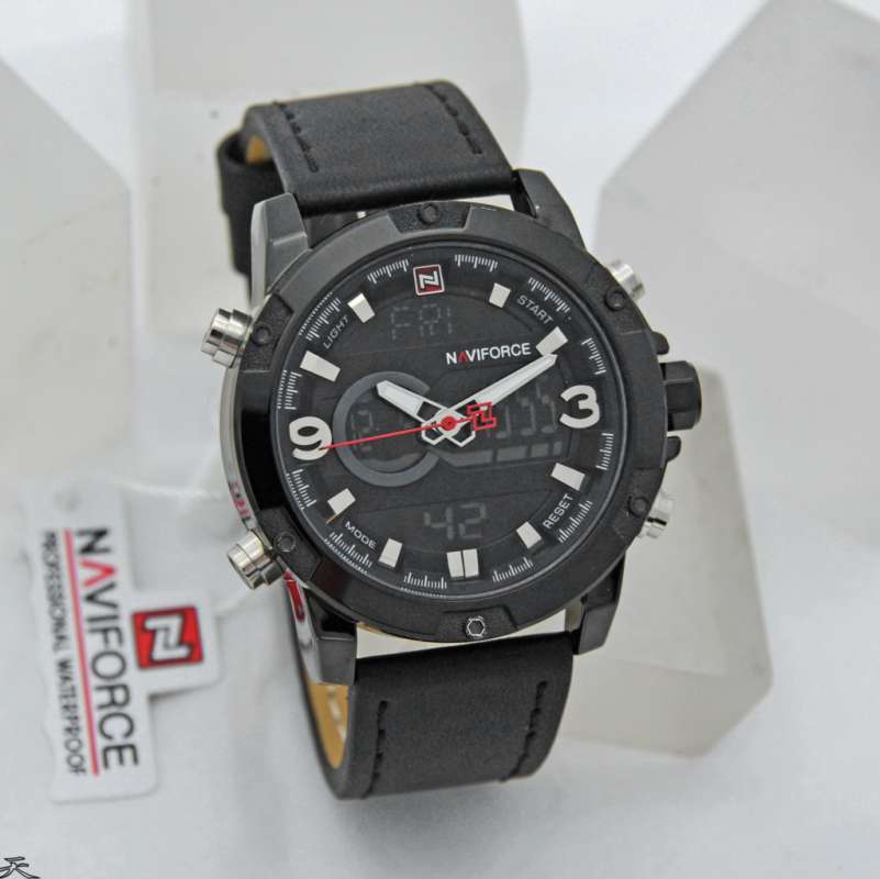 Naviforce NF9097M Jam Tangan Pria Dual Time Original Starp Kulit