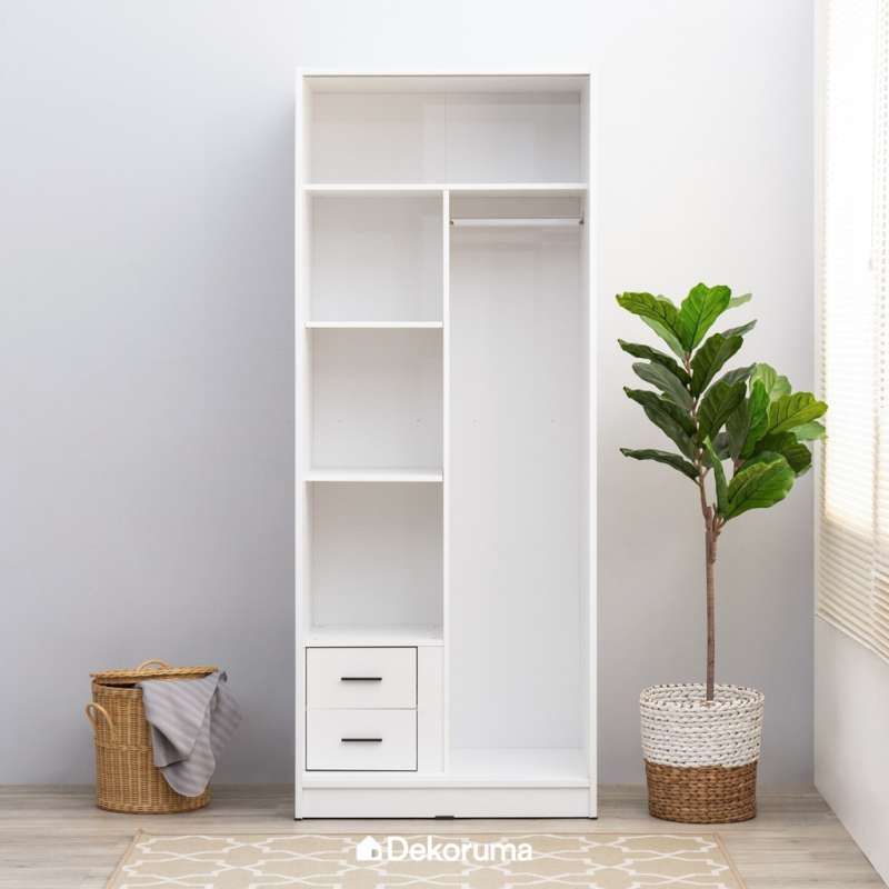 Jual Dekoruma Yucca Lemari Pakaian Minimalis Sliding Door 2 Pintu Geser Putih 80cm Terbaru Juli 2021 Blibli