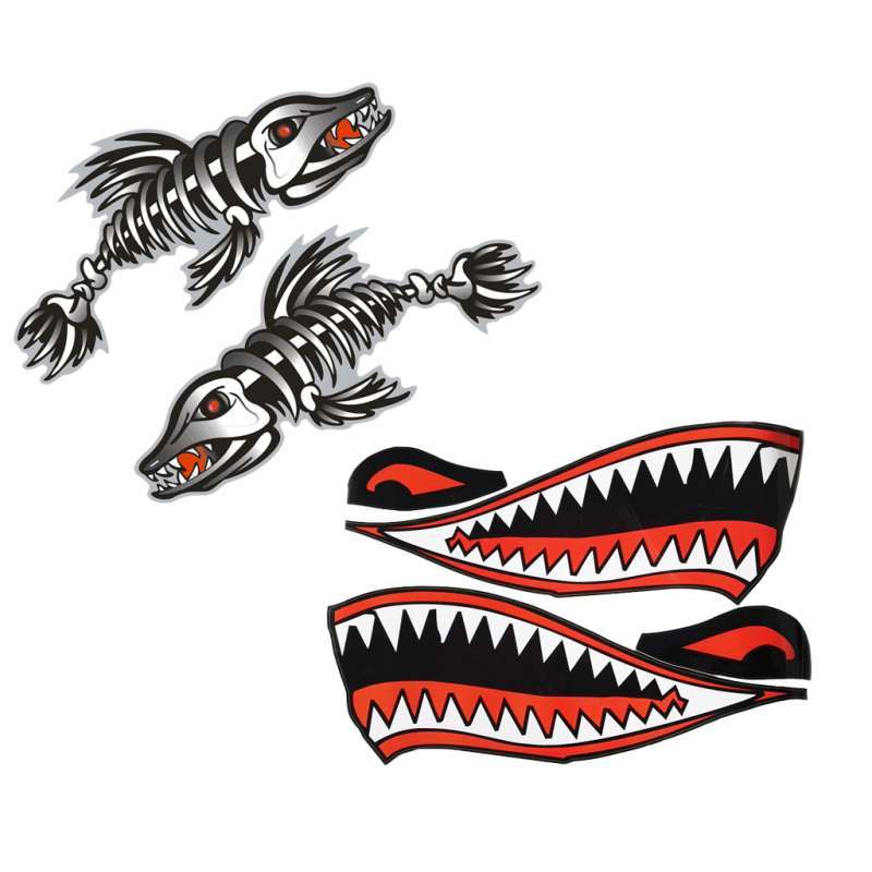 4Pcs Vinyl Shark Teeth Mouth & Fish Skeleton Decal Kayak Boat Canoe Stickers 