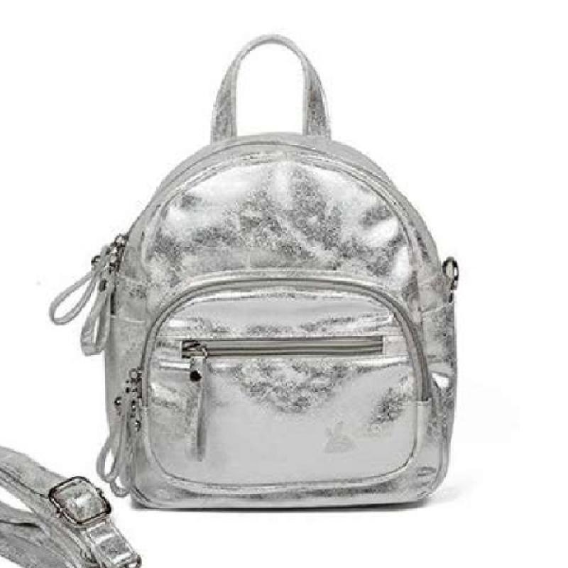 shiny silver backpack