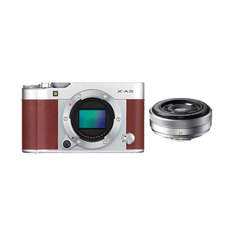 Fujifilm X-A3 Body Only + XF 27mm Kamera Mirrorless - Brown + Free Memory Sandisk 16GB Class 10