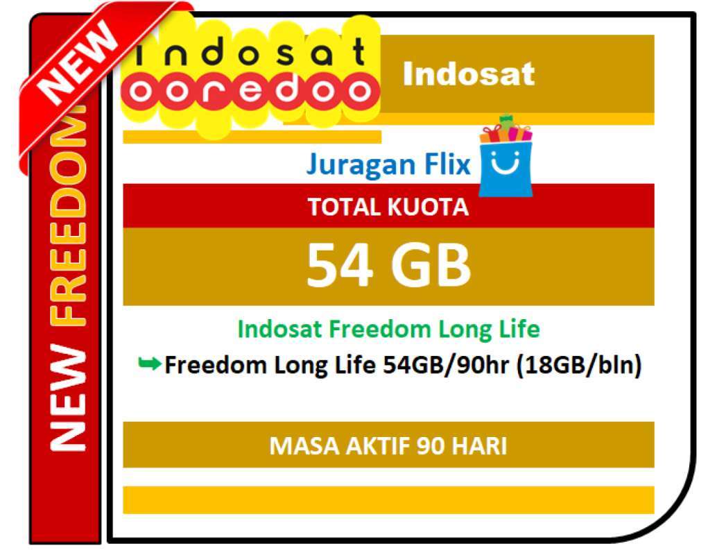Jual Paket Internet Kuota Indosat Freedom ATTACK Total Kuota 54GB Masa Aktif 90 Hari di Seller JuraganFlix - Kota Jakarta Timur, DKI Jakarta | Blibli