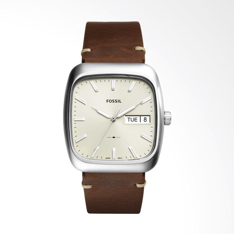 Fossil Rutherford FS5329 Jam Tangan Pria Brown Leather Strap Silver
