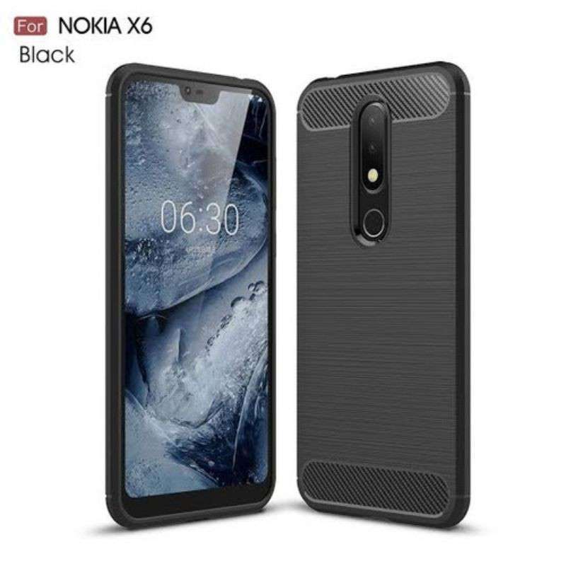 Softcase Nokia X6 Silikon Slimfit Carbon Fiber Case Casing Shockproof  TPU Silicone Cover
